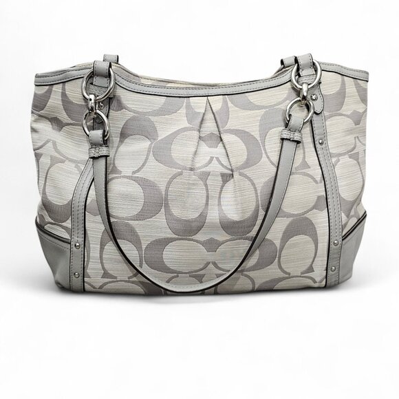 Coach Alexandra Signature Canvas Leather Trim Gray Large Shoulder Bag COA - Picture 1 of 14